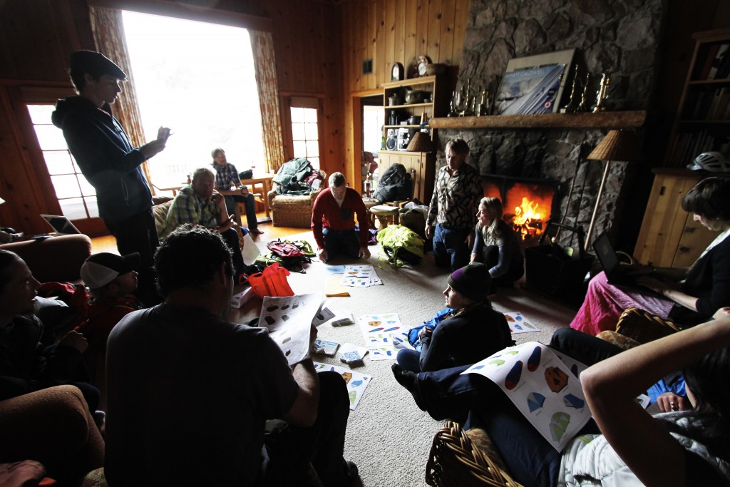 Guides and athletes on the Eddie Bauer First Ascent ski and snowboard team meet in Lake Tahoe to review and test products.