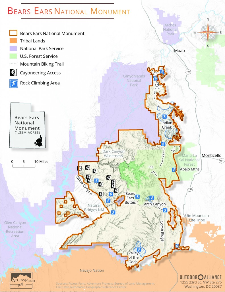 A look at the boundaries and recreation opportunities within Bears Ears National Monument. (Courtesy of Access Fund and Outdoor Alliance)